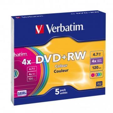 Verbatim DVD+RW Colours 4.7GB 4x 5 Pack Slim