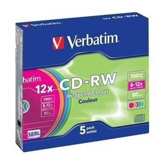 Verbatim CD-RW Colour 700MB 8x 12x 5 Pack Slim