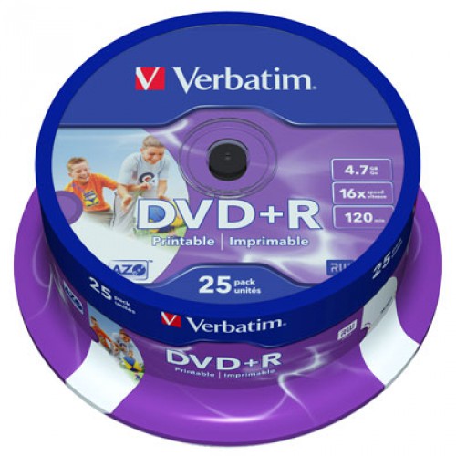 Verbatim DVD+R Printable 4.7GB 16x 25 Pack Spindle