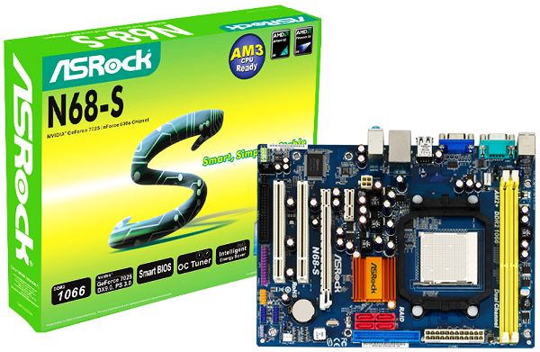 ASRock N68-S, GeForce 7025, DualDDR2-800, SATA2, RAID, LAN, VGA, mATX