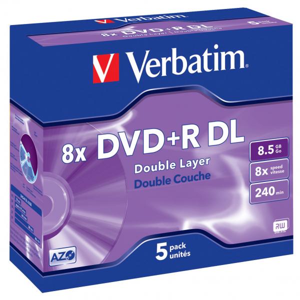 Verbatim DVD+R DL matte silver 8.5GB 8x jewel case 5-pack