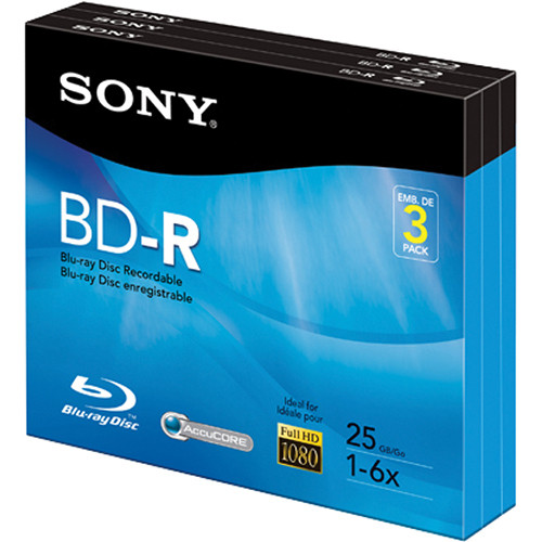 Sony Recordable Blu-Ray Disc – 25GB 6x 3- Pack