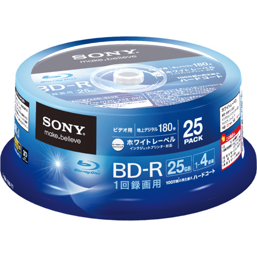 Sony Blu-ray Disc BD-R 25GB 4x Inkjet Printable 25 Spindle