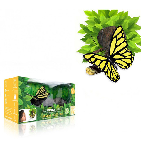 3DlightFX 3D Wall Mountable Yellow Butterfly Light with foliage crack sticker