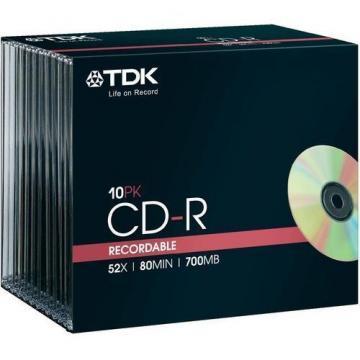TDK CD-R, 700MB, 52X, 10-Pack, Slim JC