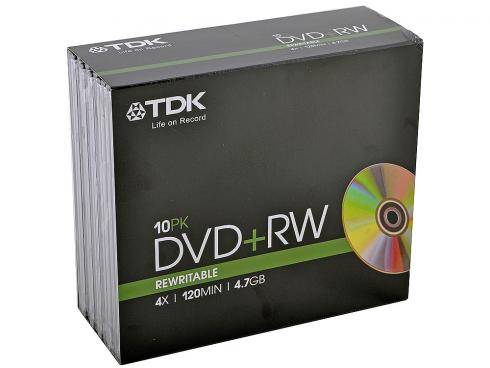 TDK DVD+RW, 4X, Slim JC, 10PK