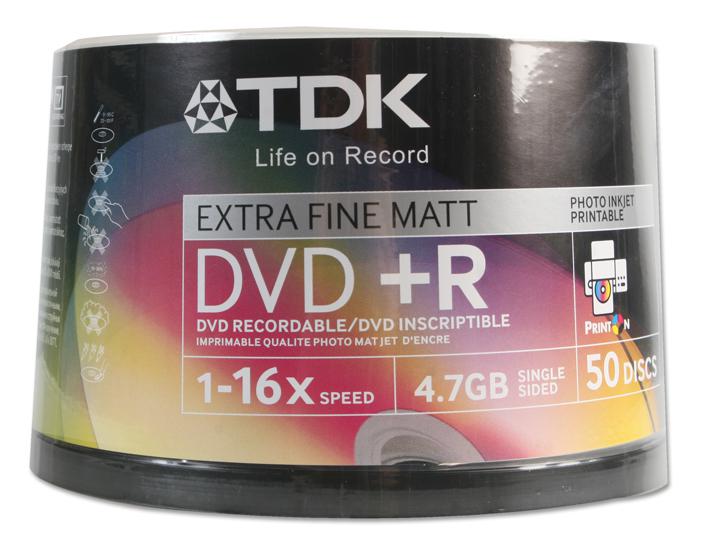 TDK DVD+R, Printable, 16X, Spindle x50