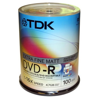 TDK DVD-R, Printable, 16X, Spindle x100