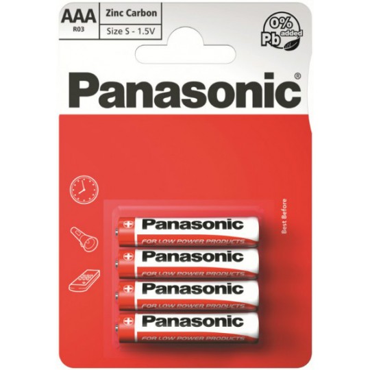 Panasonic Pack of 4, Zinc Carbon, 1.5 V, AAA Batteries