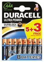 Duracell Ultra Power With Duralock, Pack of 5+3, Alkaline, 1.5 V, AAA
