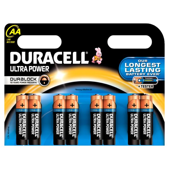 Duracell Ultra Power With Duralock, Pack of 8, Alkaline, 1.5 V, AA