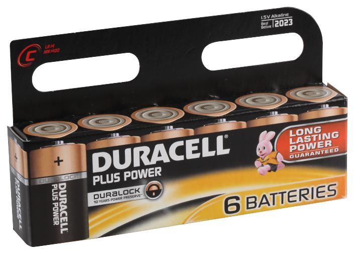 Duracell Plus Power With Duralock, Pack of 6, Alkaline, 1.5 V, C