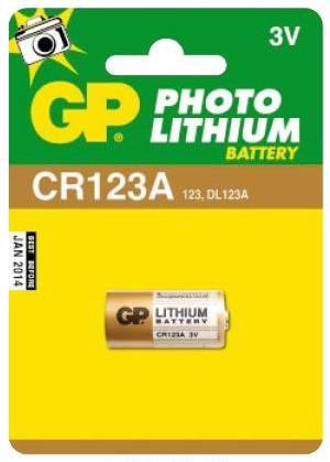 GP Lithium Manganese Dioxide, 1300 mAh, 3 V, CR123A Battery
