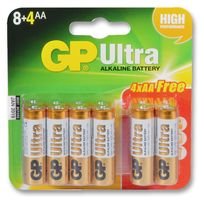 GP Ultra, Pack of 8+4, Alkaline, 1.5 V, AA Battery