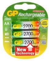GP Professional, Pack of 4, 2550 mAh, 1.2 V, AA Rechargeable Battery