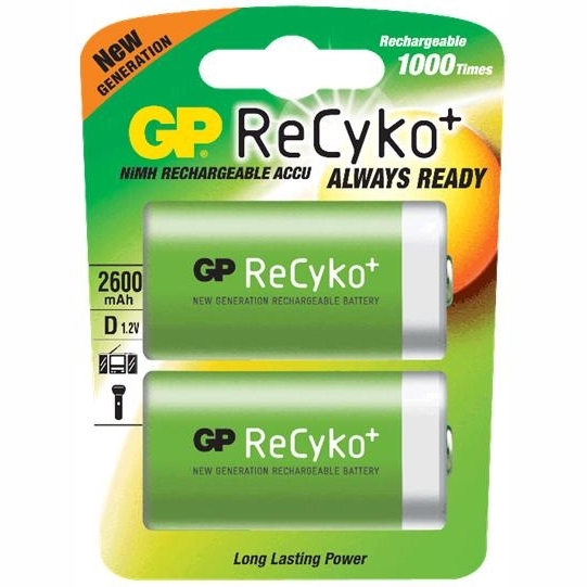 GP ReCyKo, Pack of 2, 2600 mAh, 1.2 V, D Rechargeable Battery
