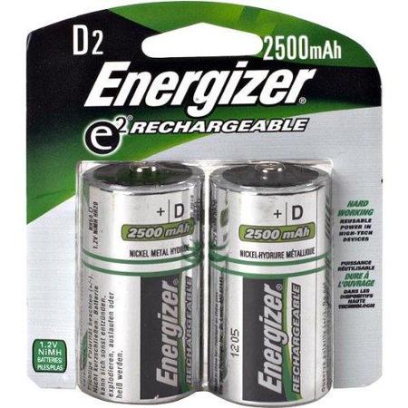 Energizer D Rechargeable NiMh Battery, Package of 2