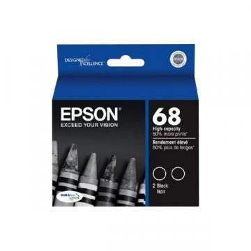Epson 68 Black Ink Cartridges, High Capacity, 2 Pack