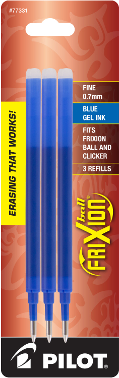 Pilot Frixion Ball and Frixion Clicker refill blue, 3 pack