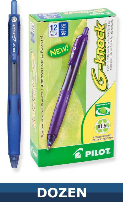Pilot Recycled G-Knock Gel Ink Retractable pen, Dozen Box