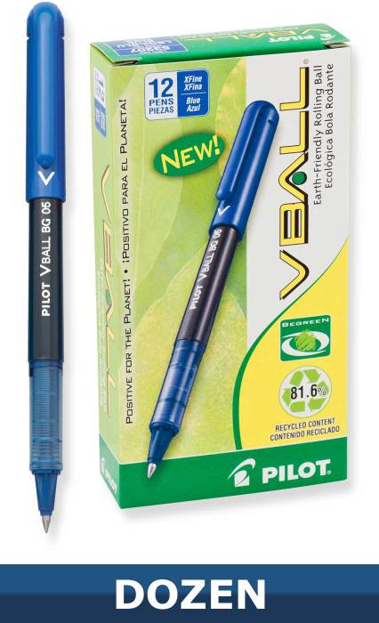 Pilot Vball Recycled Rolling Ball Stick pen, Liquid Blue Ink, Dozen Box