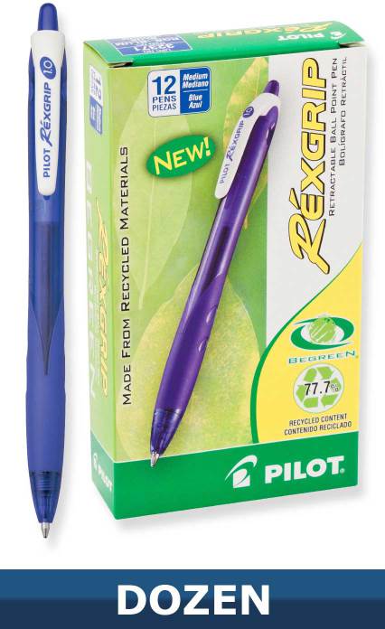 Pilot Recycled Rexgrip Retractable Ball Point pen, Dozen Box