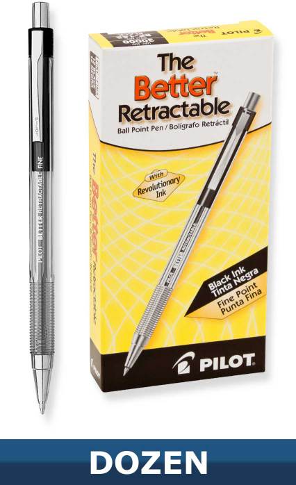 Pilot Better Retractable Ball Point pen, Black, Dozen Box