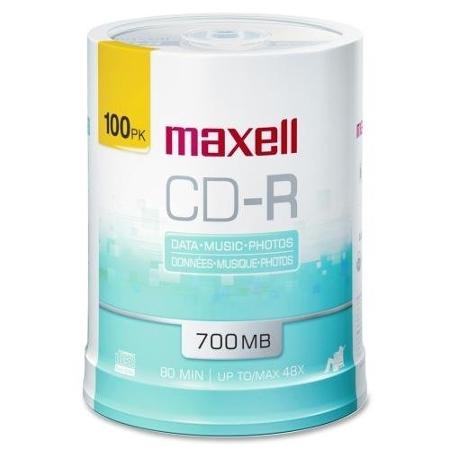 Maxell CD-R Discs, 700MB/80 min, 48x, Spindle, Printable, 100/Pack