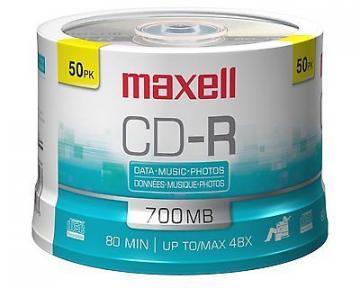 Maxell CD-R Discs, 700MB/80min, 48x, Spindle, Silver, 50/Pack