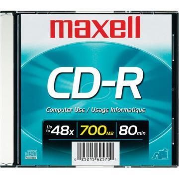 Maxell CD-R Disc, 700MB/80min, 48x, w/Slim Jewel Case, Silver