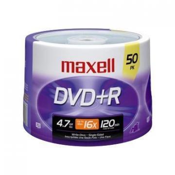 Maxell DVD+R Discs, 4.7GB, 16x, Spindle, Silver, 50/Pack