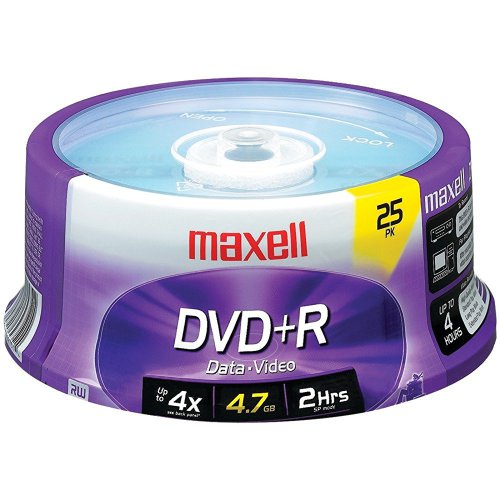 Maxell DVD+R Discs, 4.7GB, 16x, Spindle, Silver, 25/Pack
