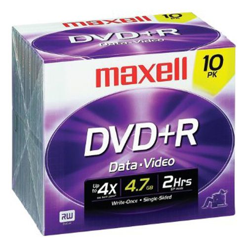 Maxell DVD+R Discs, 4.7GB, 16x, w/Jewel Cases, 10/Pack