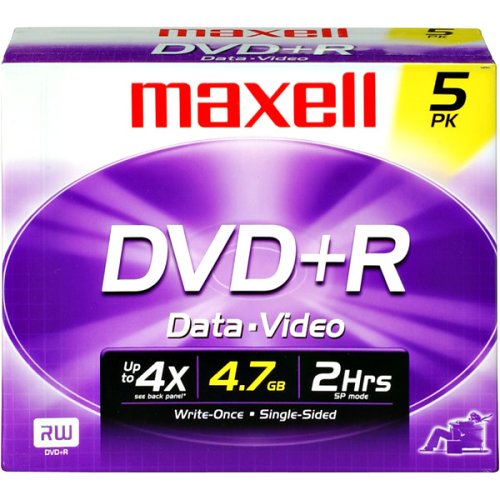 Maxell DVD+R Discs, 4.7GB, 16x, w/Jewel Cases, 5/Pack
