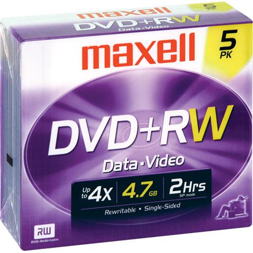 Maxell DVD+RW Discs, 4.7GB, 4x, w/Jewel Cases, 5/Pack