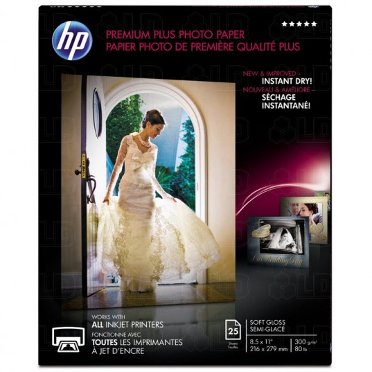 HP Premium Plus Photo Paper, Soft-Gloss, 8-1/2 x 11, 25 Sheets
