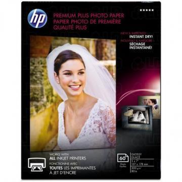 HP Premium Plus Photo Paper, Glossy, 5 x 7, 60 Sheets