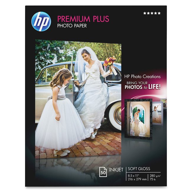 HP Premium Plus Photo Paper, Soft-Gloss, 8-1/2 x 11, 50 Sheets