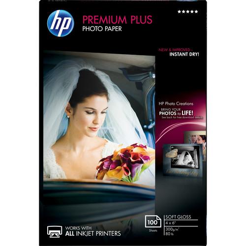 HP Premium Plus Photo Paper, Soft-Gloss, 4 x 6, 100 Sheets