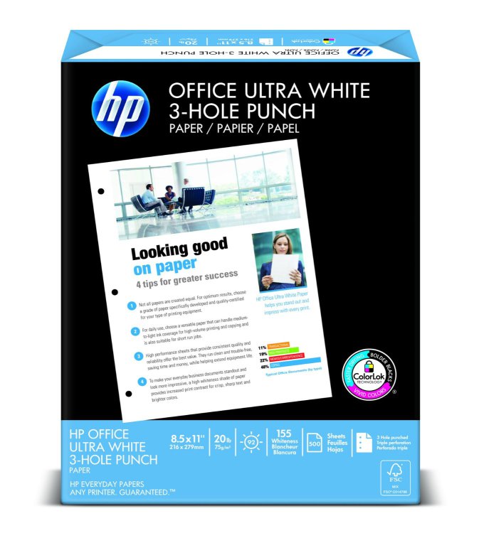 HP Office Ultra-White Paper, 8-1/2 x 11, 500 Sheets