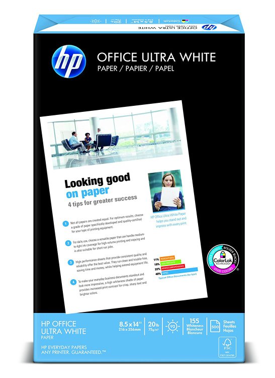 HP Office Ultra-White Paper, 8-1/2 x 14, 500 Sheets