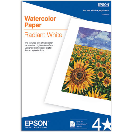 Epson Watercolor Radiant White Inkjet Paper, 13 x 19, 20/Pack