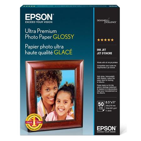 Epson Ultra-Premium Glossy Photo Paper, 8-1/2 x 11, 50 Sheets