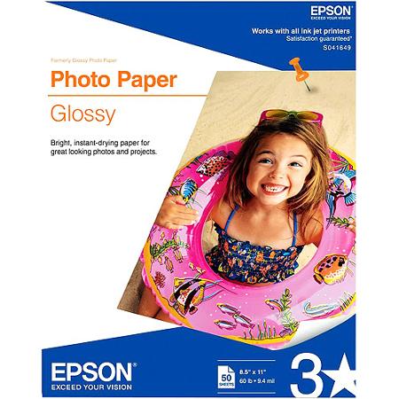 Epson Glossy Photo Paper, Glossy, 8-1/2 x 11, 50 Sheets