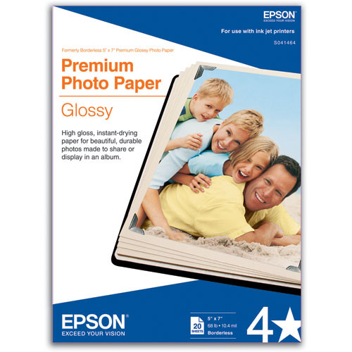 Epson Premium Photo Paper, High-Gloss, 5 x 7, 20 Sheets