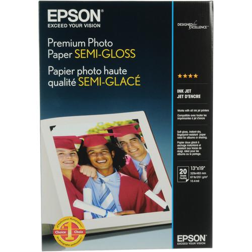 Epson Premium Photo Paper, Semi-Gloss, 13 x 19, 20 Sheets