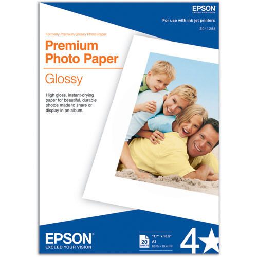 Epson Premium Photo Paper, High-Gloss, 11-3/4 x 16-1/2, 20 Sheets
