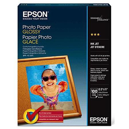 Epson Glossy Photo Paper, Glossy, 8-1/2 x 11, 100 Sheets