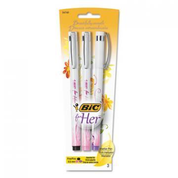 BIC For Her Marker Pen, .5mm, Fine, Black/Pink/Purple, .5mm