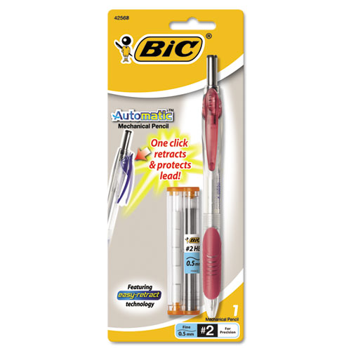 BIC Automatic Mechanical Pencil, 0.5mm, Clear/Burgundy Accents